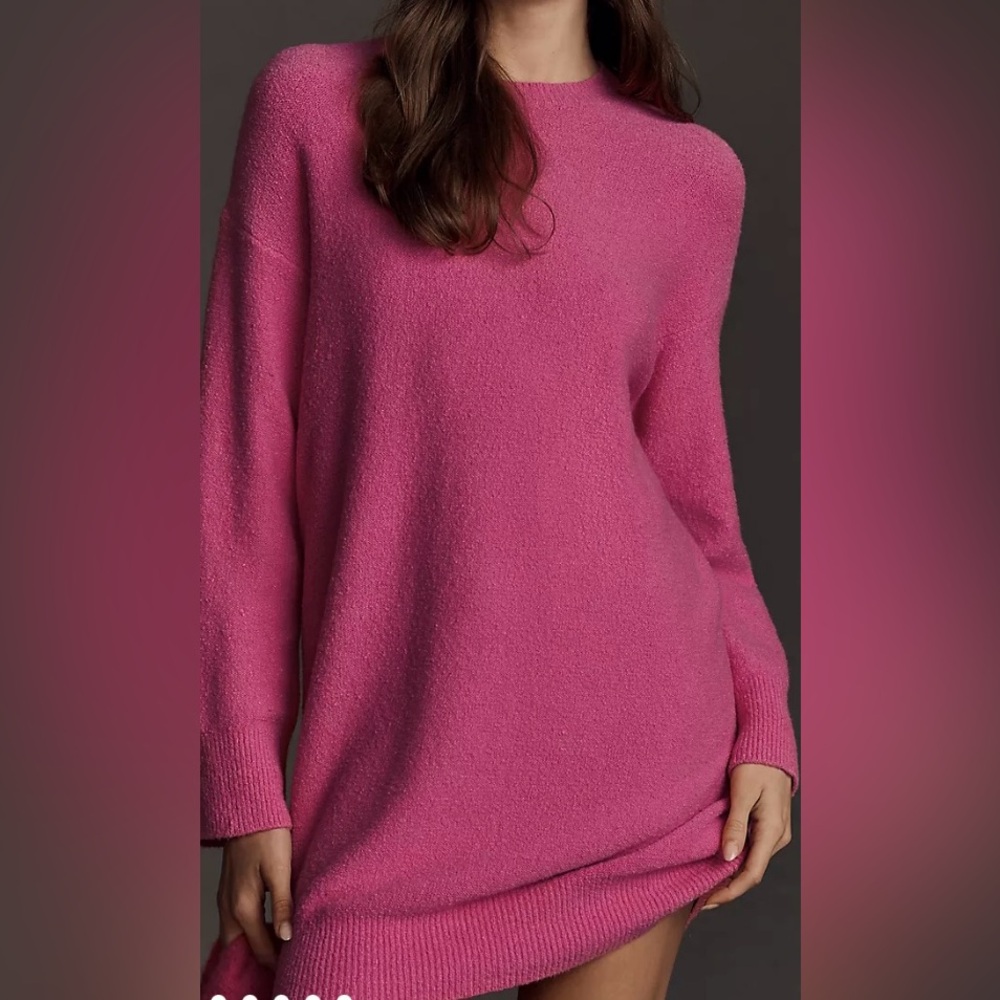 NWT Daily Practice by Anthropologie Long-Sleeve Sweater Mini Dress, Hot Pink, S